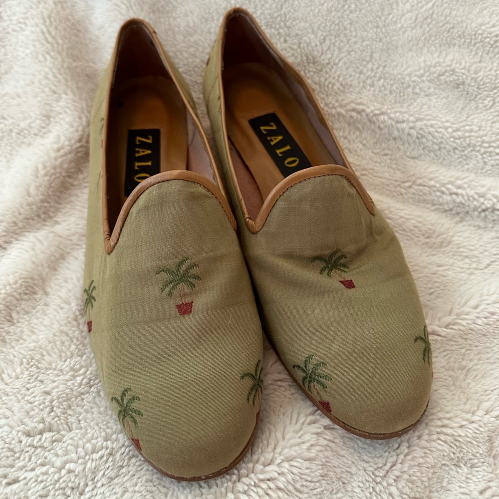 Zalo Embroidered Palm Tree Smoking Slipper Loafers